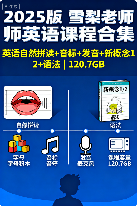 2025版 雪梨老师英语课程合集(英语自然拼读+音标+发音+新概念1 2+语法)120.7GB 2025版 雪梨老师英语课程合集(英语自然拼读+音标+发音+新概念1 2+语法)120.7GB