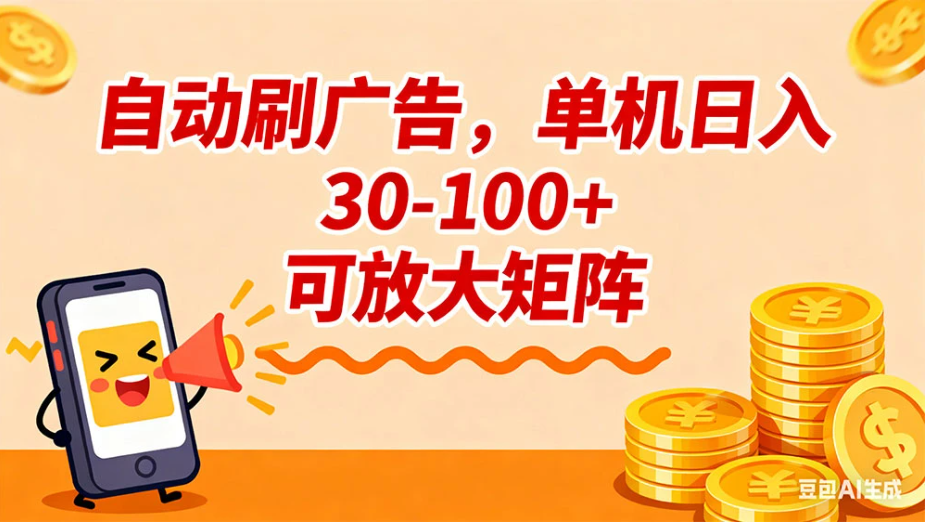 自动刷广告,单机日入 30-100+ 可放大矩阵 自动刷广告,单机日入 30-100+ 可放大矩阵