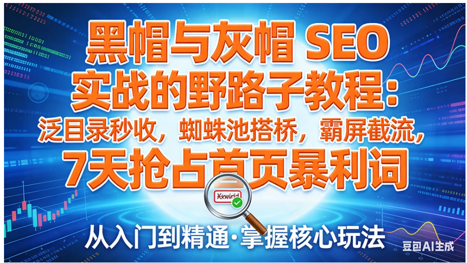 黑帽与灰帽 SEO 实战的野路子教程：泛目录秒收，蜘蛛池搭桥，霸屏截流，7 天抢占首页暴利词
