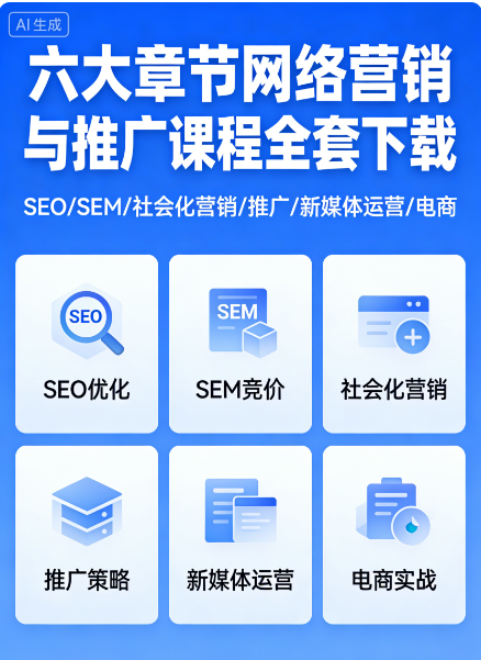 六大章节网络营销与推广课程(SEO、SEM、社会化营销、推广、新媒体运营、电商)全套下载