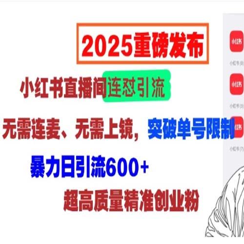 2025重磅发布：小红书直播间连怼引流，无需连麦、无需上镜，突破单号限制，暴力日引流600+超高质量精准创业粉