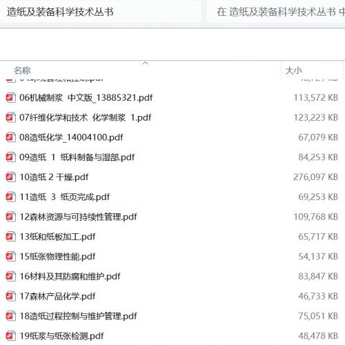 制浆造纸专业 造纸及装备科学技术丛书 PDF电子版，内容全，适合制浆造纸行业、设备、工艺学习参考～