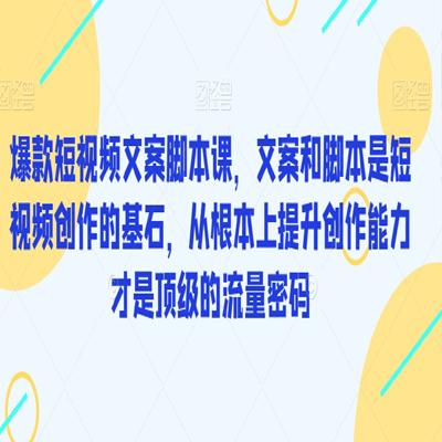 爆款短视频文案脚本课，文案和脚本是短视频创作的基石，从根本上提升创作能力才是顶级的流量密码