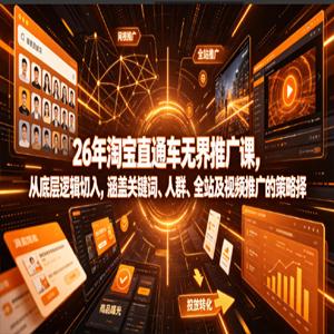 26年淘宝直通车无界推广课，从底层逻辑切入，涵盖关键词、人群、全站及视频推广的策略选择