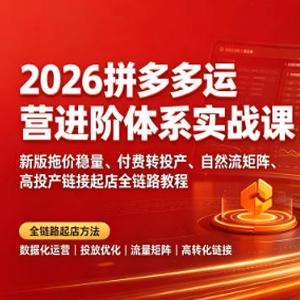 2026拼多多运营进阶体系实战课｜新版拖价稳量、付费转投产、自然流矩阵、高投产链接起店全链路教程