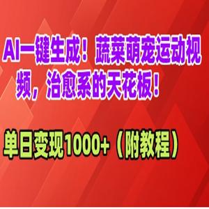 AI一键生成！蔬菜萌宠运动视频，治愈系的天花板！单日变现1000+（附教程）