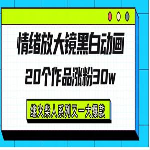 情绪放大镜黑白线条动画风格，20 个视频，涨粉 30W，继火柴人系列又一大爆款