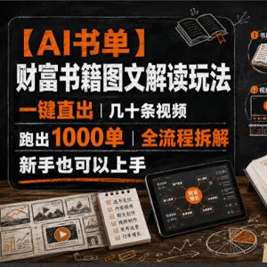 【AI书单】财富书籍图文解读玩法，一键直出，几十条视频，跑出1000单，全流程拆解，新手也可以上手
